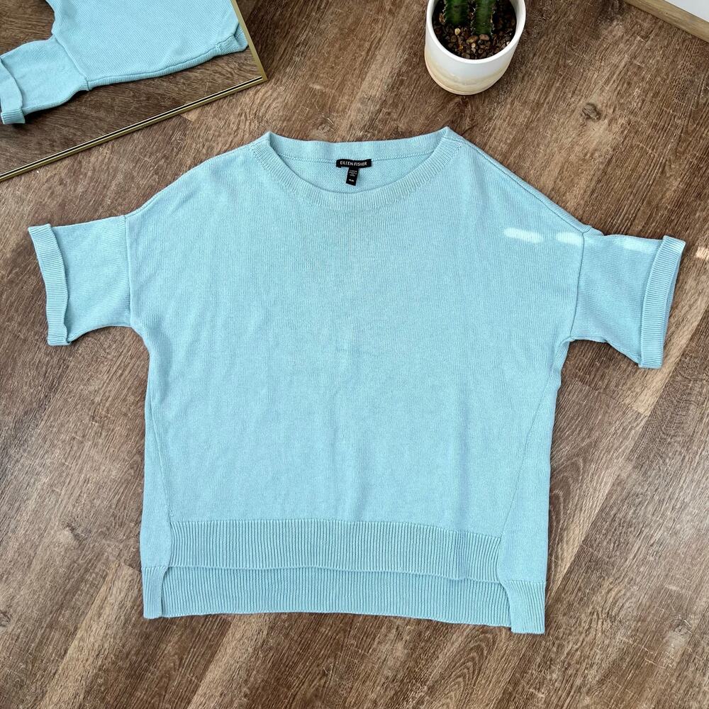 Eileen Fisher organic linen light blue boxy top